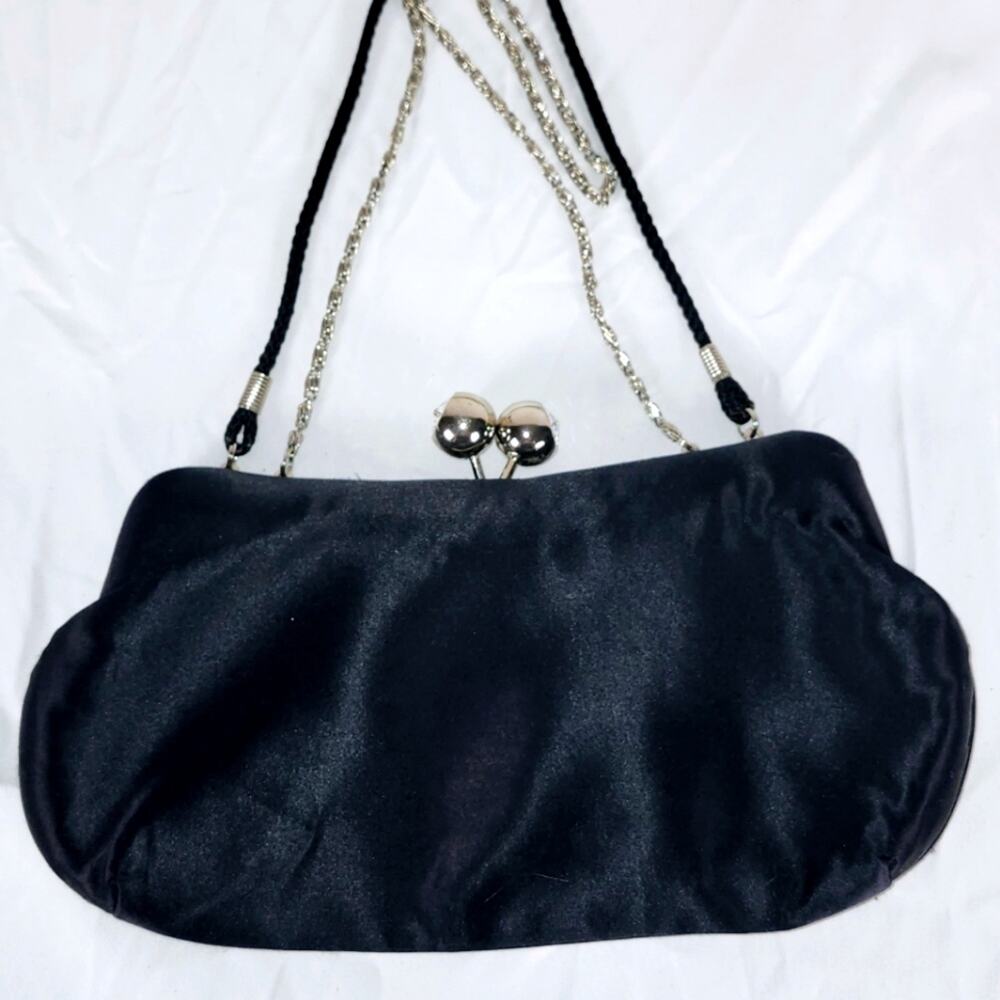 Kate Landry Black Satin Evening Clutch – NWOT – Jewel Clasp – Dual Straps